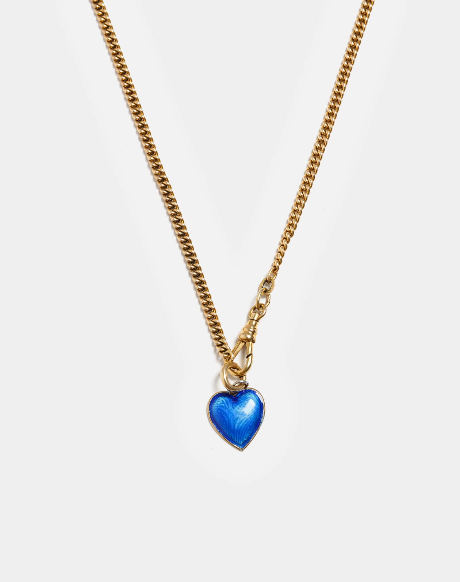 Marketplace 20s Gold Filled Chain With Sterling Guilloche Charm In Blue