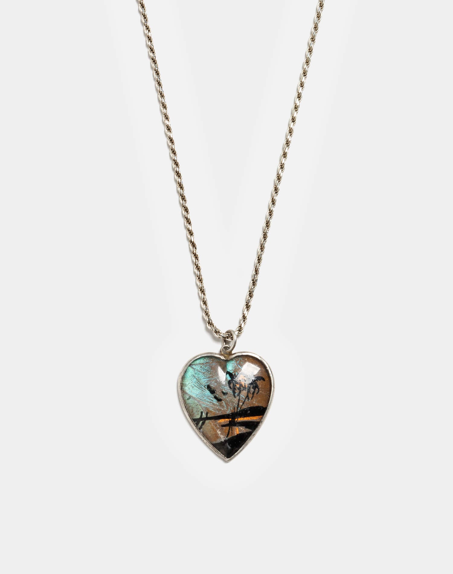 Marketplace 40s Tropical Heart Morpho Butterfly Wing Pendant Necklace In Gold