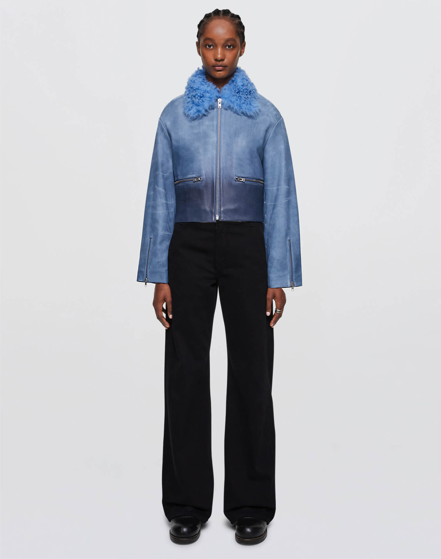 Distressed Aviator Shearling - Stone Blue