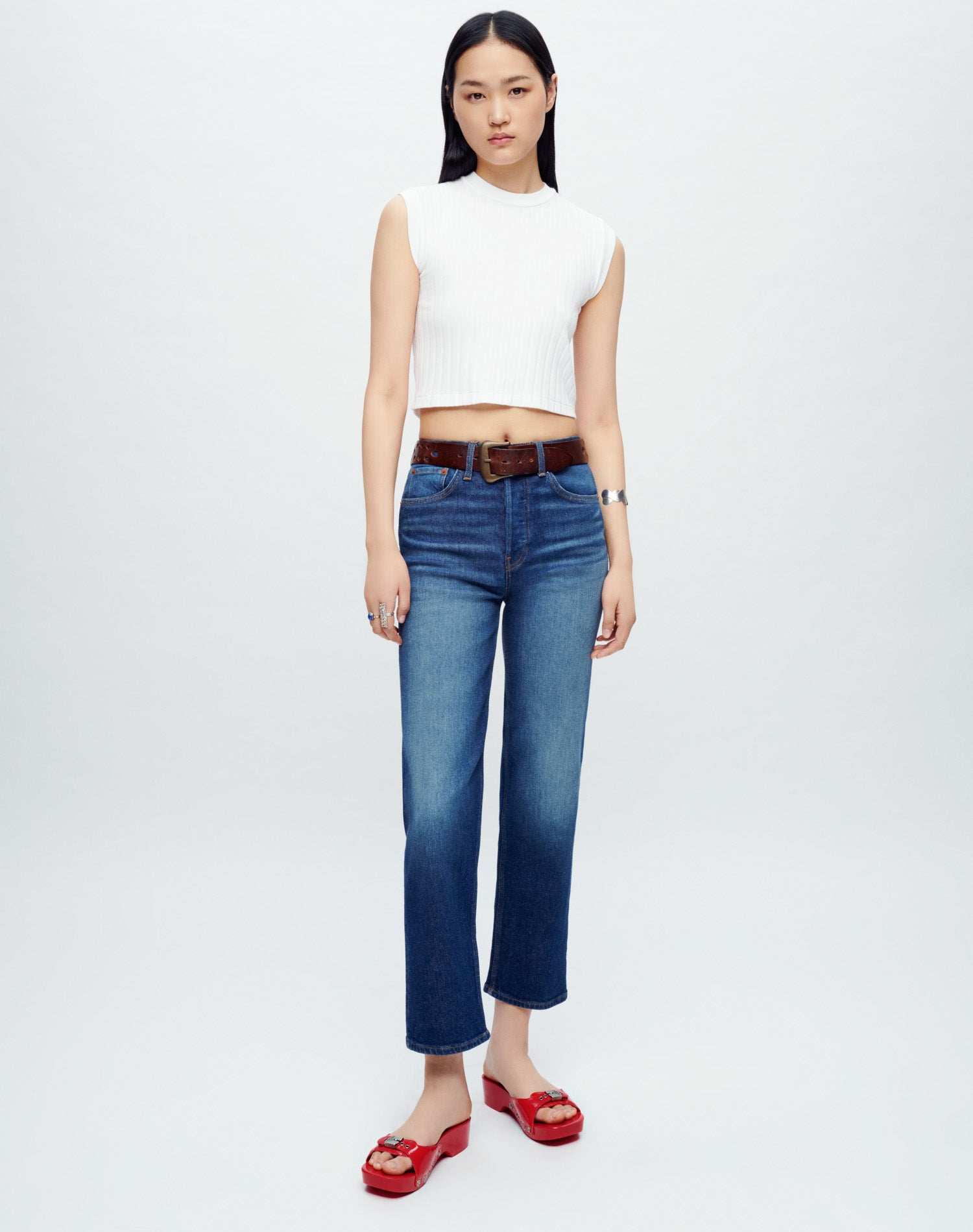 RE/DONE Jeans | Comfort Stretch High Rise Ankle Crop in Mid 90s