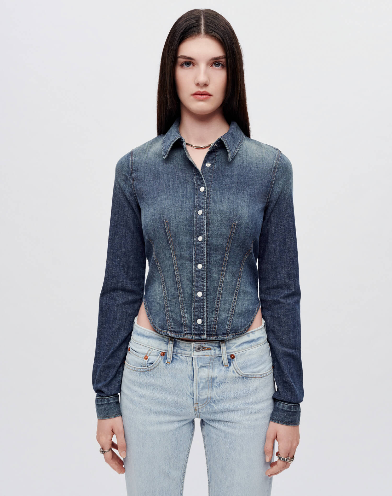Shop Re/done Fitted Denim Shirt In Xs