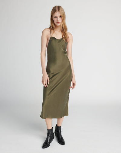 army green slip dress