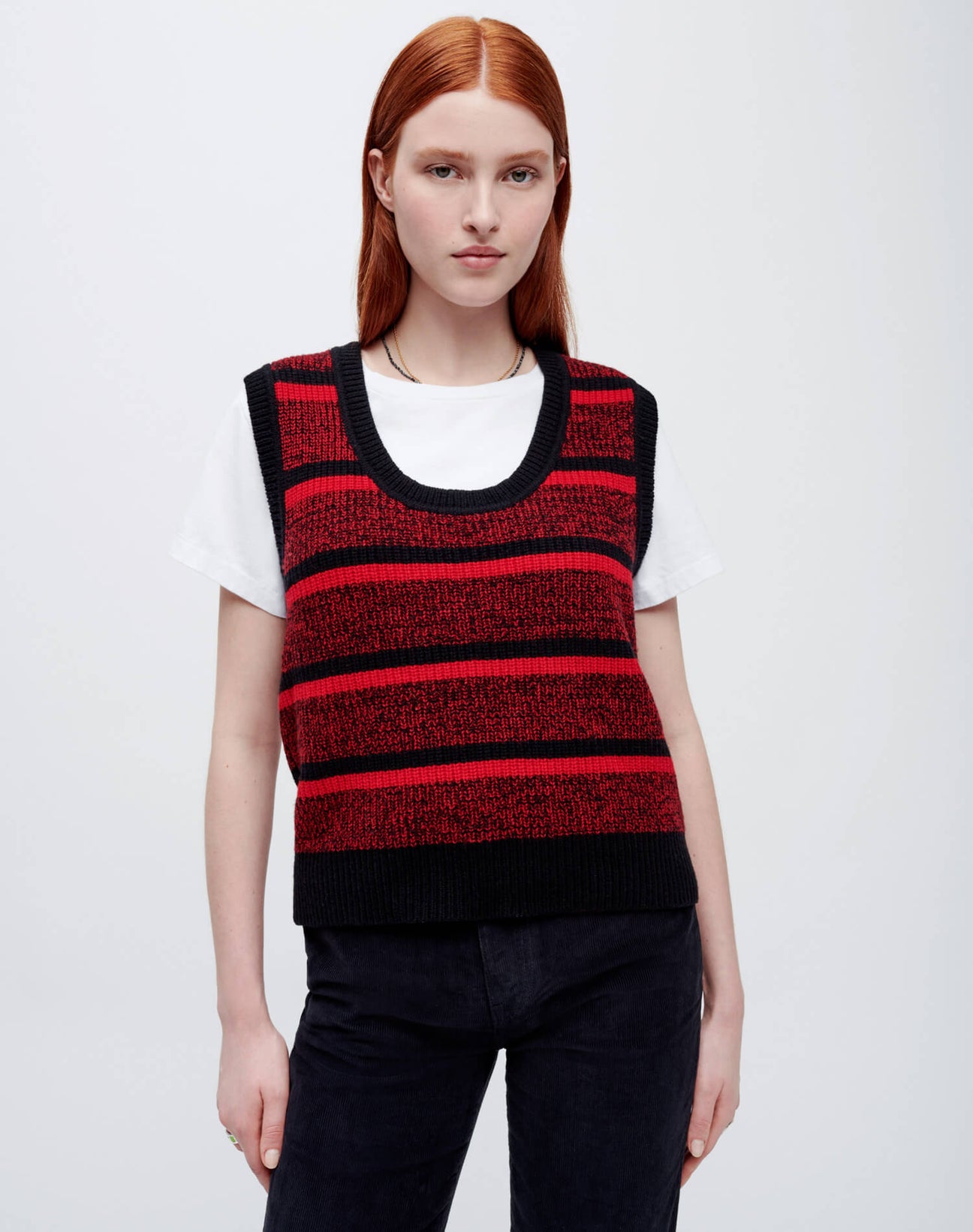 RE/DONE | U Neck Sweater Vest in Red Black Stripe