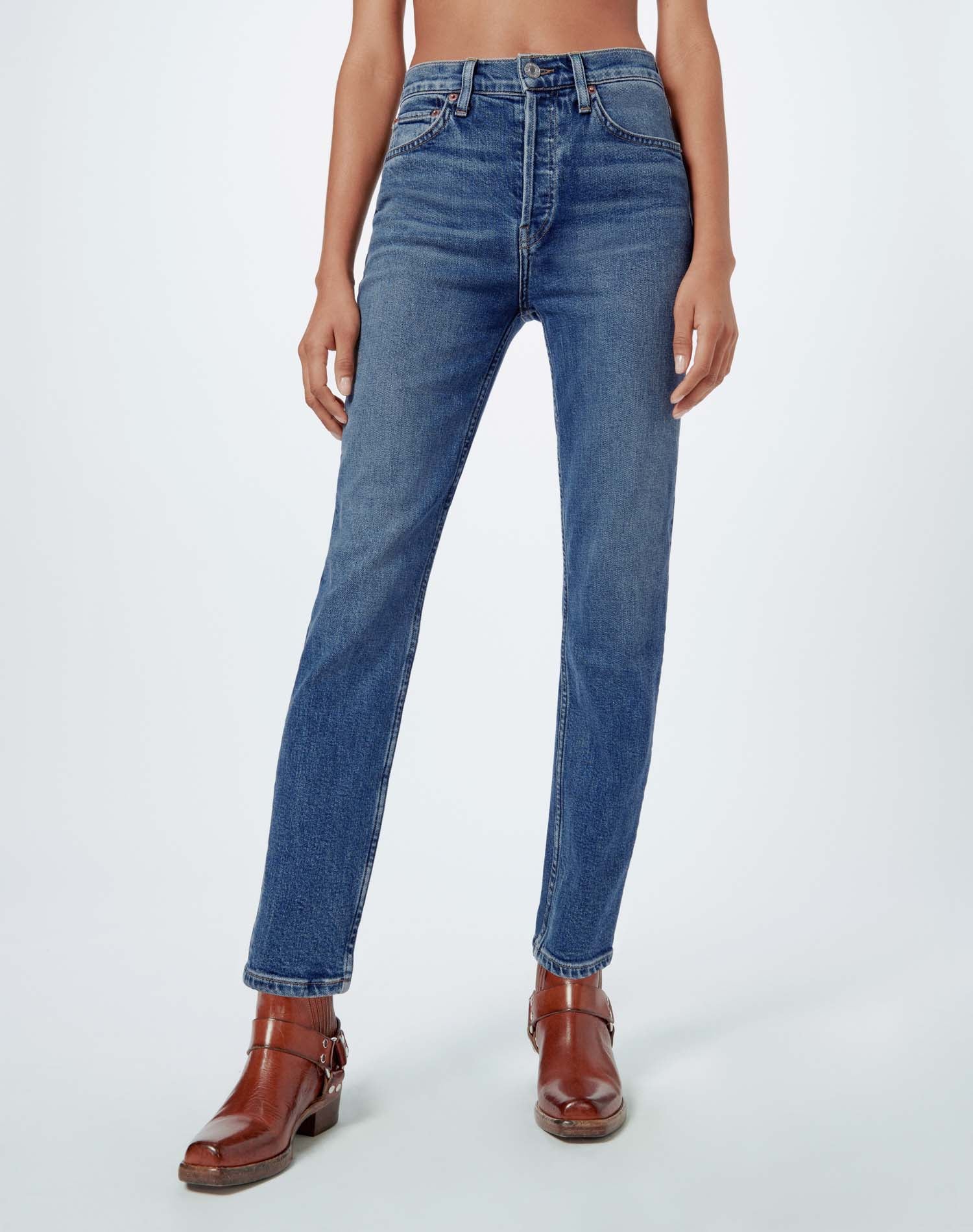 RE/DONE Jeans | Stretch High Rise Ankle Crop in Mid 70s