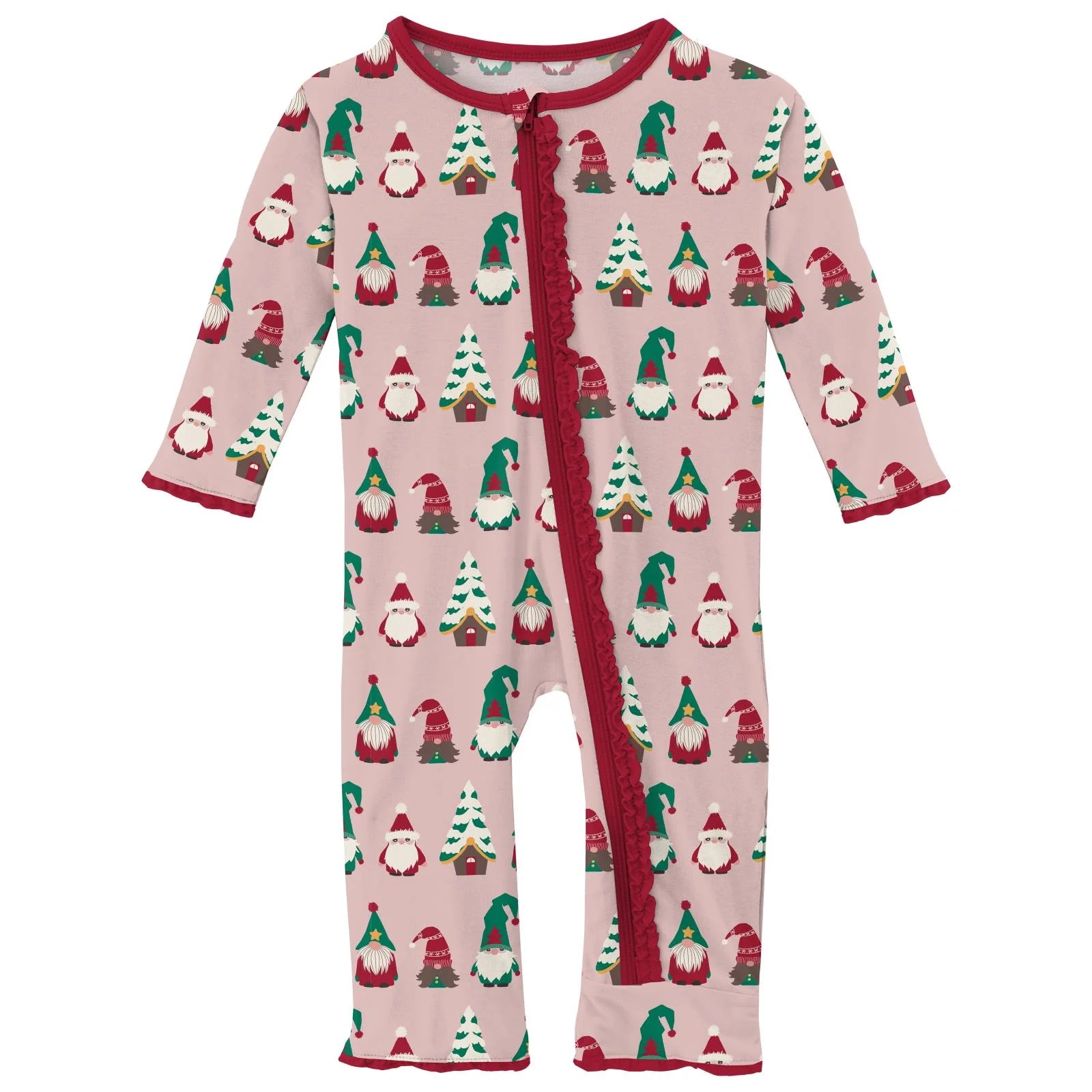 Baby Rose Ruffle Gnomes Zip Romper – Adorable Holiday Outfit for Babies