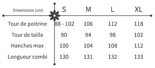 Guide des Tailles Combinaison à Fleurs Longue