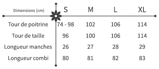 Guide des Tailles Combishort Fleuri Hippie