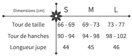 Guide des Tailles Jupe Courte Fleurie Hiver