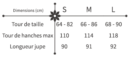 Guide des Tailles Jupe Longue Fleurie Fendue