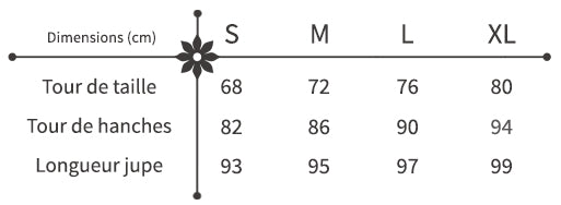 Guide des Tailles Jupe Longue à Fleurs et Volants