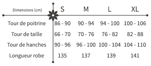 Guide des Tailles Robe Longue Blanche à Fleurs