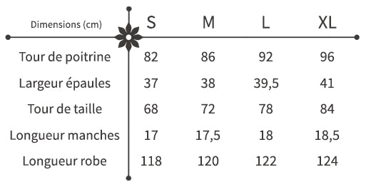 Guide des Tailles Robe à Fleurs Longue Moulante