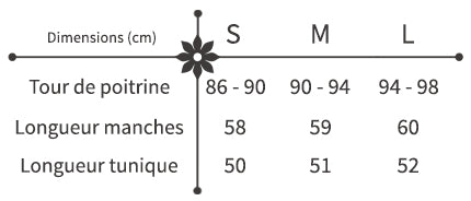 Guide des Tailles Tunique Noire Fleurie