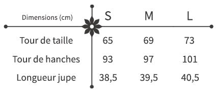 Tailles jupe droite courte fleurie