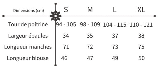 guide des tailles blouse à fleurs courte