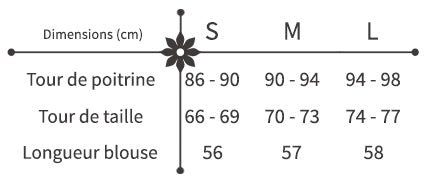 guide des tailles blouse pastel à fleurs