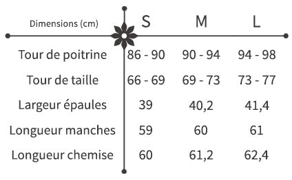 guide des tailles chemise broderie fleurie