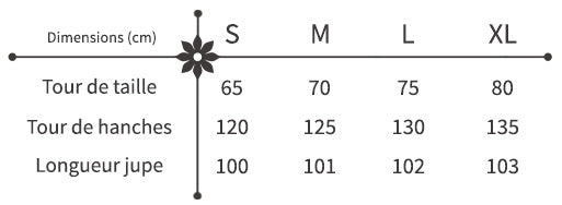 guide des tailles jupe à fleurs été longue