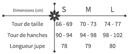 guide des tailles jupe droite longue fleurie