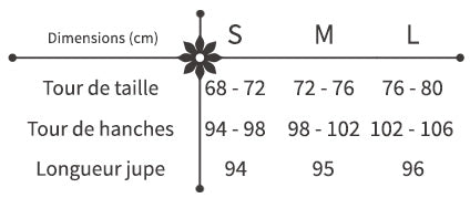 guide des tailles jupe fleurie longueur maxi