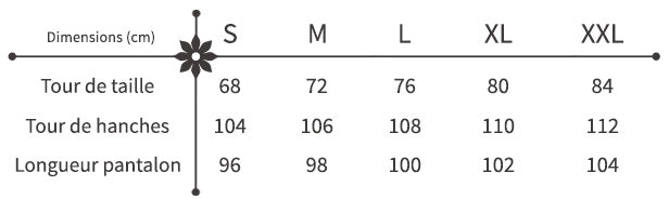 guide des tailles pantalon à fleurs noir