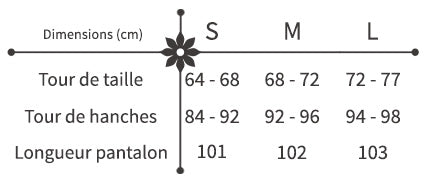 guide des tailles pantalon fluide à fleurs