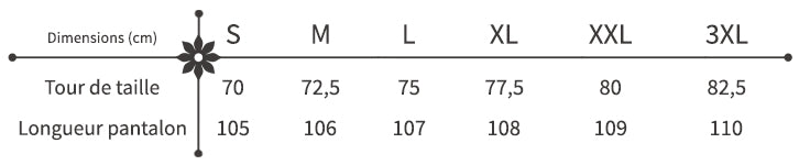guide des tailles pantalon à fleurs jogging
