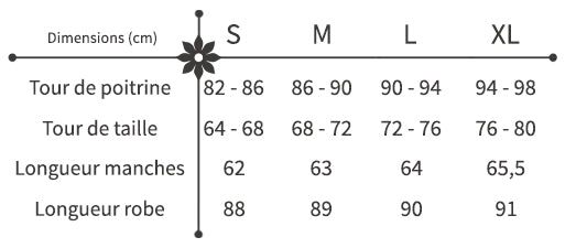 guide des tailles petite robe courte fleurie