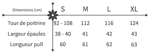 guide des taille pull fleuri dos nu