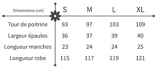 guide des tailles robe fleurs encolure ronde