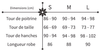 guide des tailles robe à fleurs sans manche