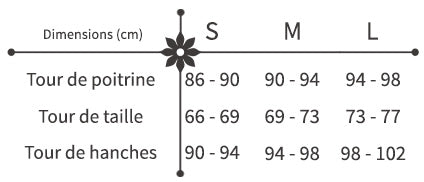 guide des tailles robe courte à fleurs asymétrique