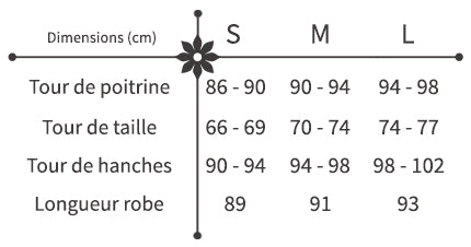 guide des tailles robe décontractée fleurie courte