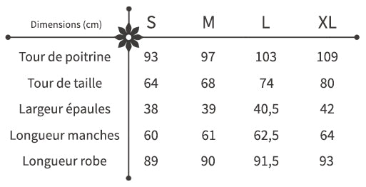 guide des tailles robe d'hiver fleurie courte