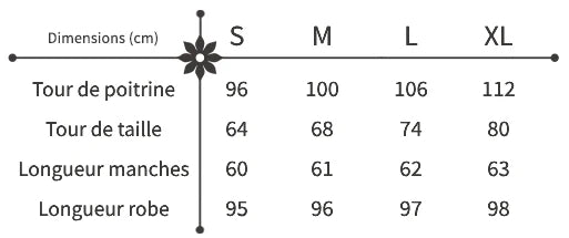 guide des tailles robe d'été chic fleurie