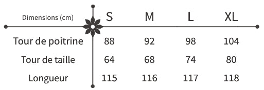 guide des tailles robe fleurie dos nu