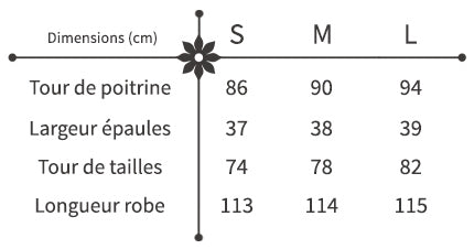 guide des tailles robe fleurie style coréen