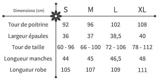 guide des tailles robe florale style chic