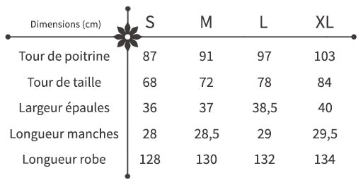 guide des tailles robe florale style décontracté