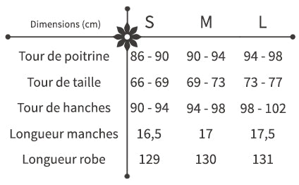 guide des tailles robe hippie chic fleurie