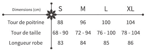 guide des tailles robe imprimé fleuri courte