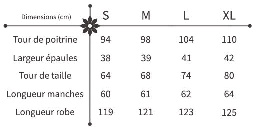 guide des tailles robe imprimée fleurie longue habillée