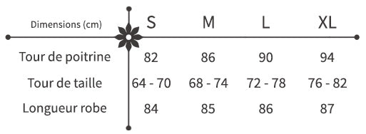 guide des tailles robe imprimée fleurie vaporeuse