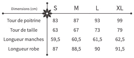 guide des tailles robe mi-longue cocktail à fleurs