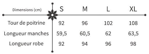 guide des tailles robe à fleurs noire courte