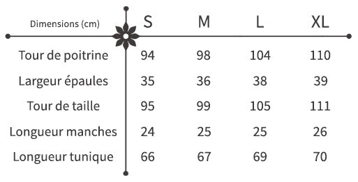 guide des tailles tunique florale style hippie