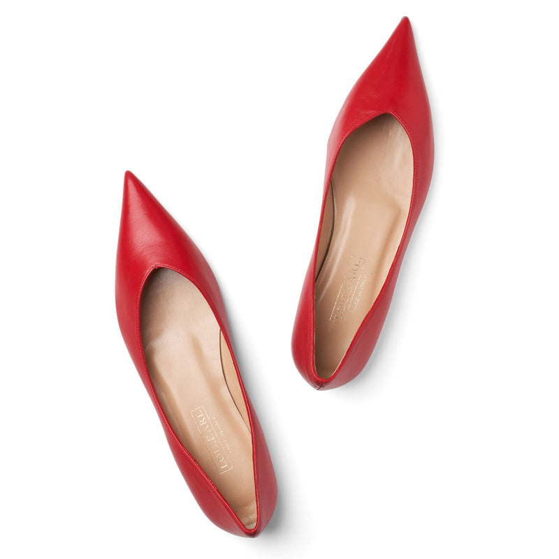 red flat pointed toe shoes