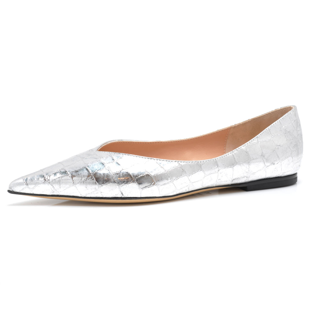 Vivienne Pointed Toe Flats in Silver –  