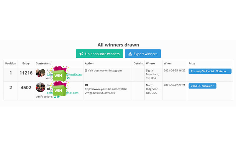 Possway Giveaway Winners