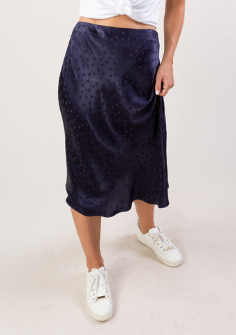 lovestitch silky dot jacquard mid length skirt